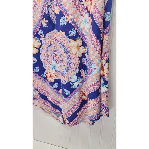 Hibiscus Floral Scarf Tank- XS J. Jill Lightweight Multicolor Peach & Navy - Picture 4 of 11